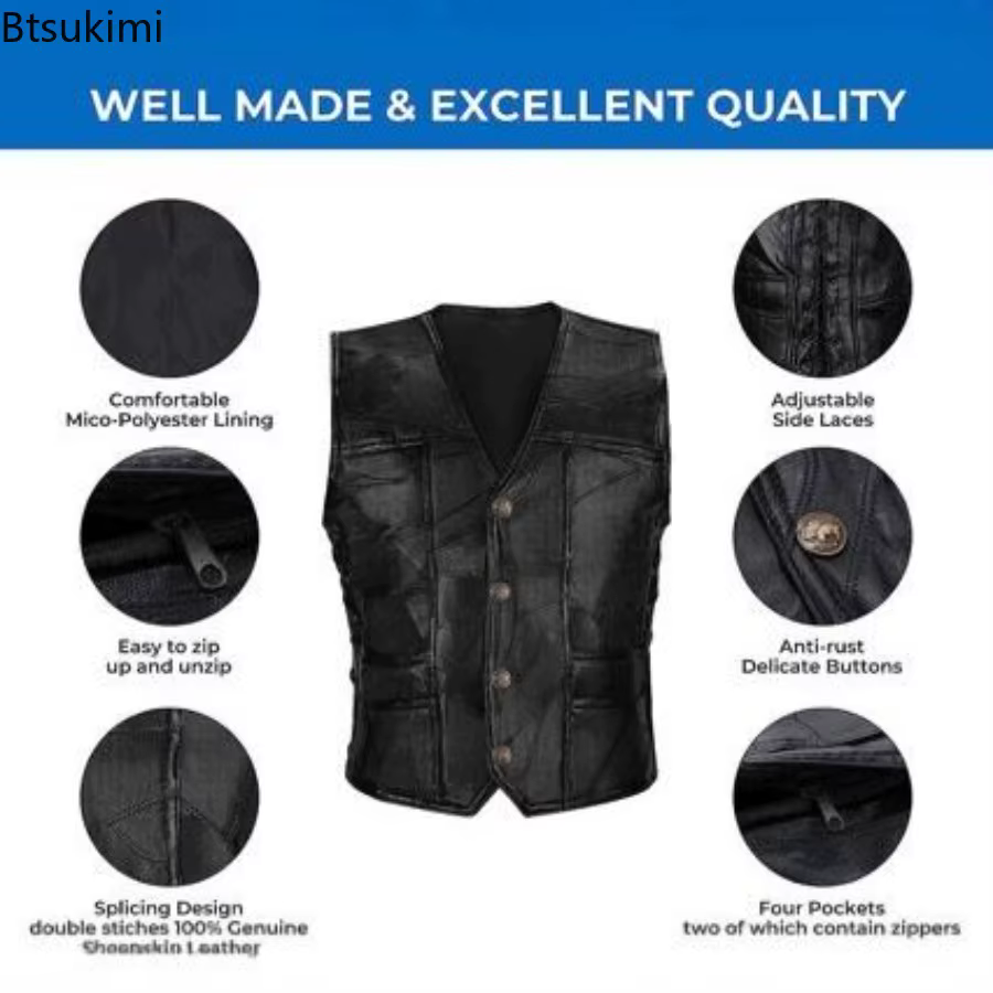 Gilets de motard en cuir de mouton pour hommes