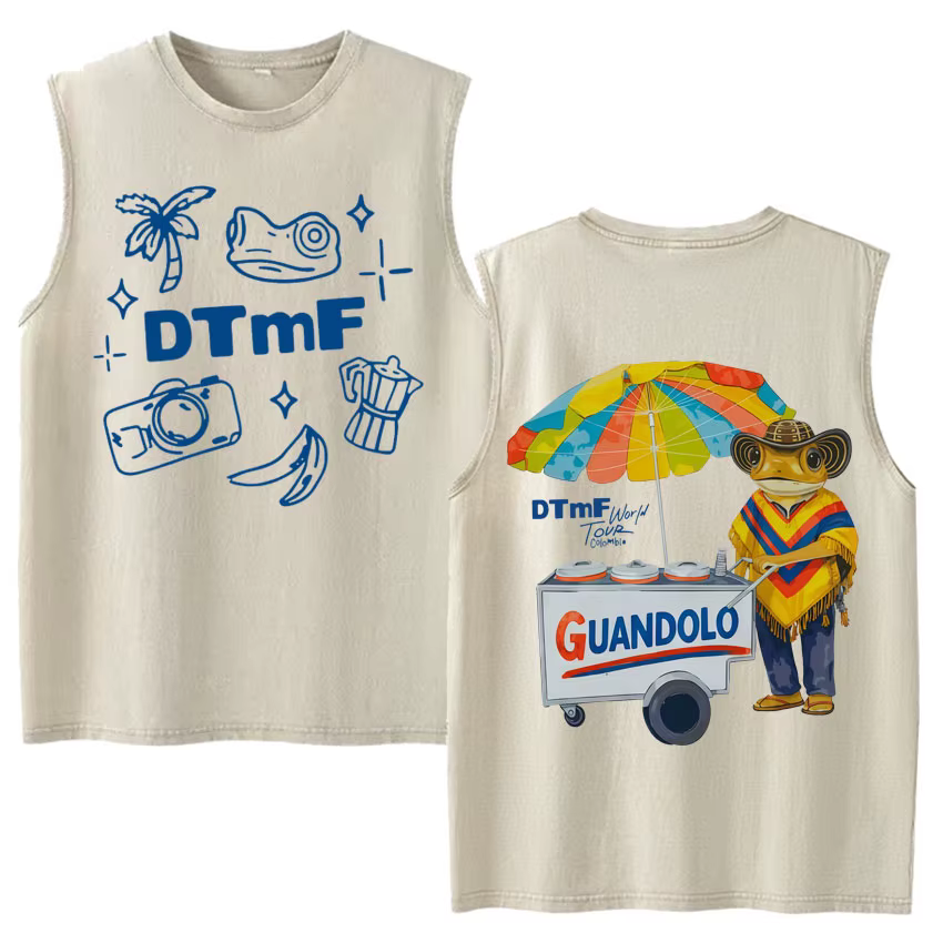 Débardeurs Vintage Effet Délavé Hip Hop Hot Singer Bad Bunny Debi Tirar Mas Fotos DTMF Y2K – T-shirts Sans Manches Tendance pour Hommes et Femmes