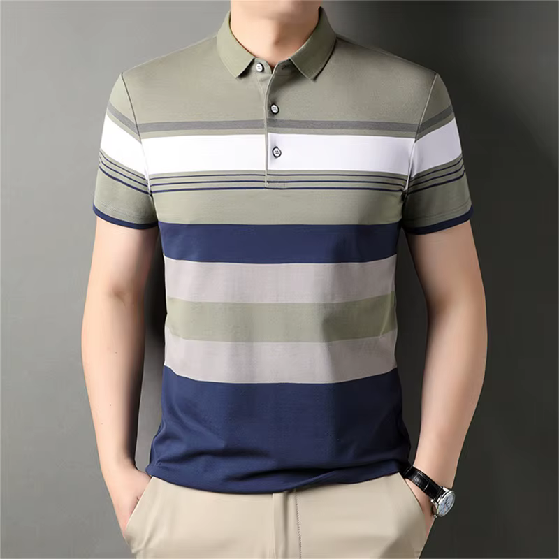 Casual Luxury Polo Shirt For Men Summer Stripped Short Sleeve Golf