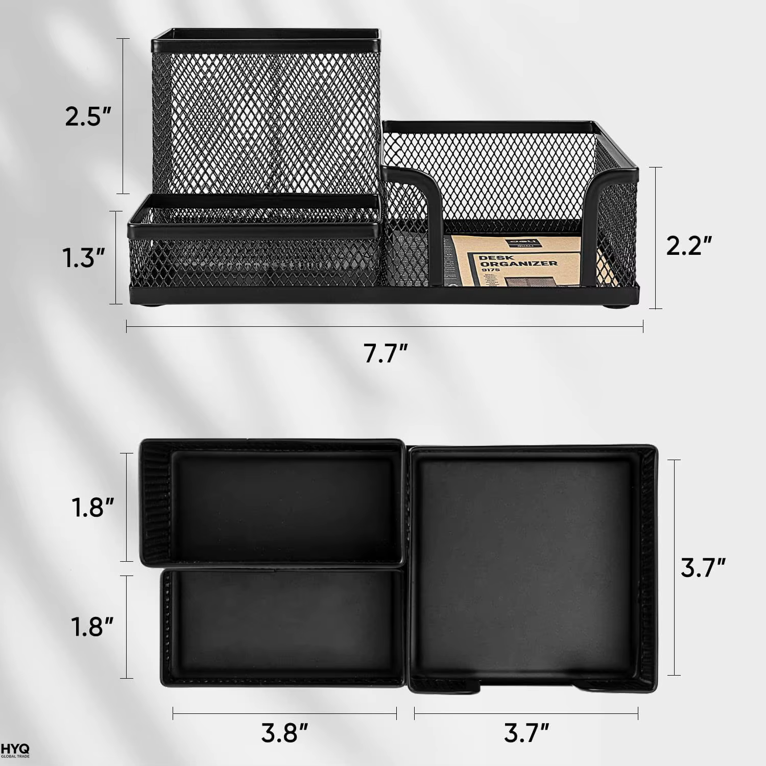 Organisateur de bureau en maille avec porte-crayons et paniers de rangement pour accessoires
