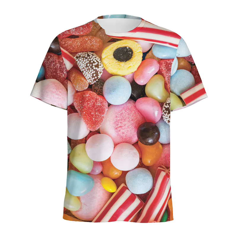 T-shirt à motif bonbon de dessin animé pour hommes et enfants