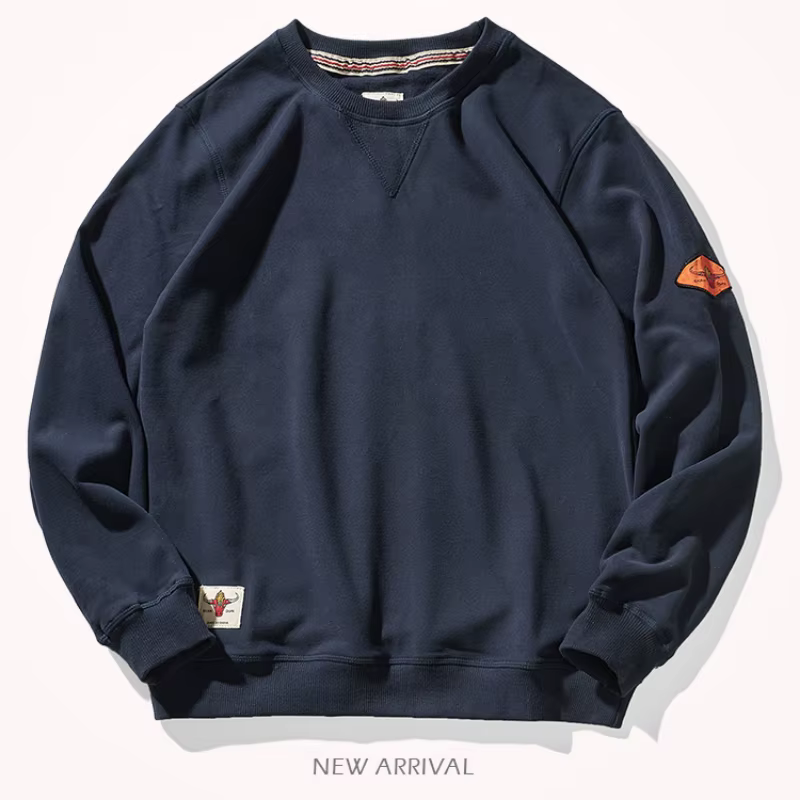 Pull sans capuche à col rond pour homme, pull en coton peluche, haut de sport simple, manches longues, monochrome, printemps et automne, 300g
