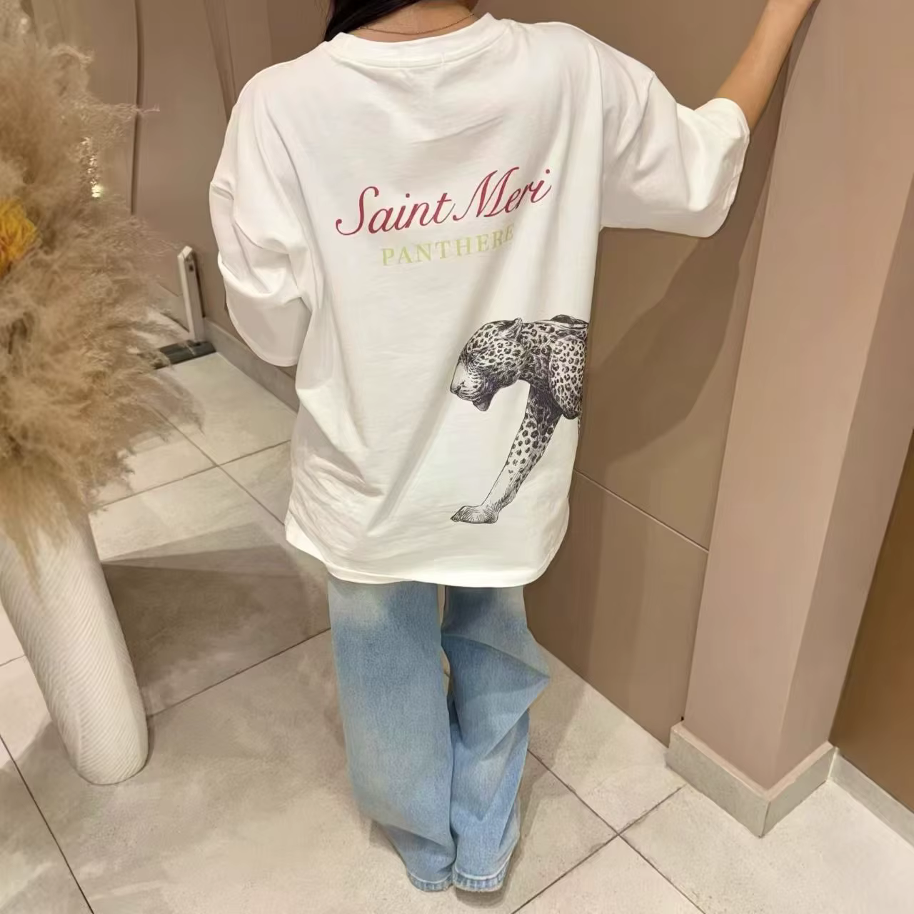 T-shirt ample en coton 100% imprimé panthère française pour femmes