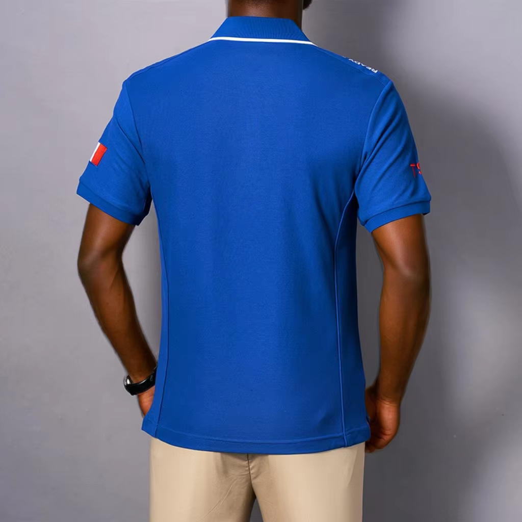 Polo homme France manches courtes Royal loisirs sport fête coton brodé avec fente contraste couleur original