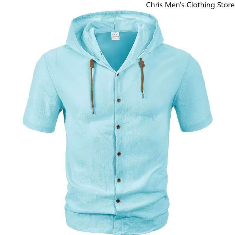 Chemise à capuche à manches courtes en lin pour hommes-T-Shirt de vacances léger et confortable haut vêtements pour hommes