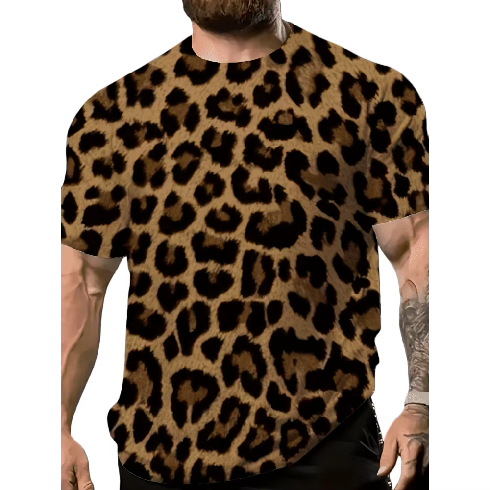 T-shirt pour hommes avec imprimé léopard diversifié et motifs innovants imprimés en 3D pour la mode de rue d'été