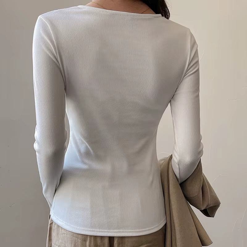 T-shirt à manches longues en dentelle blanche pour femme