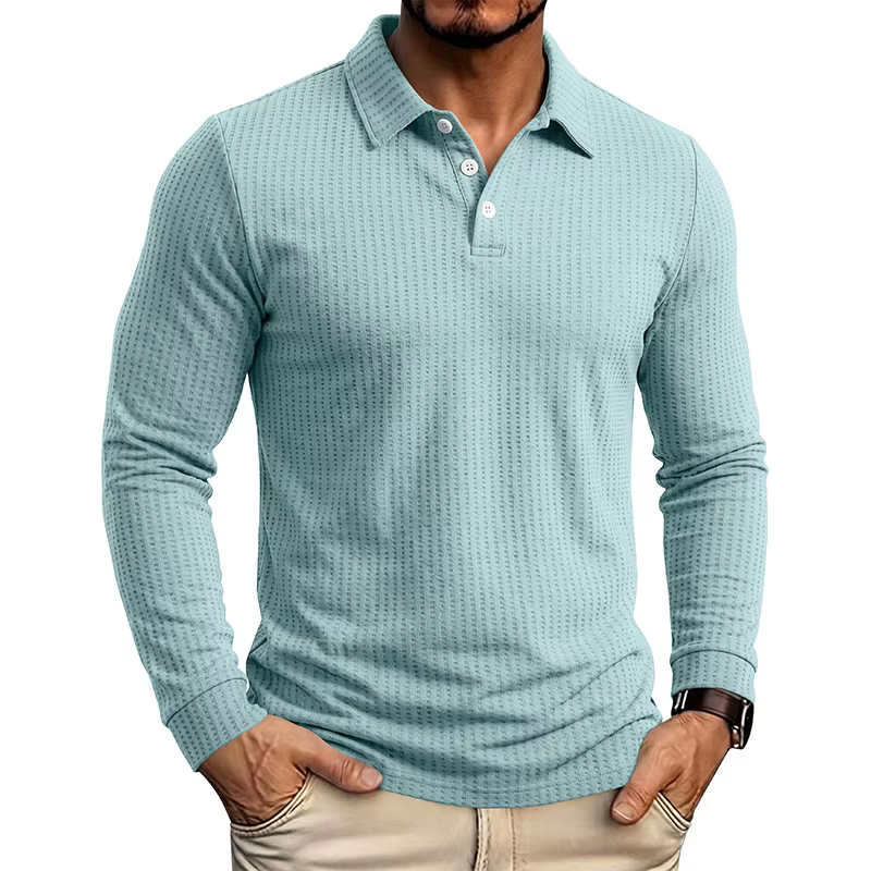 Polo à manches longues en tricot gaufré pour homme