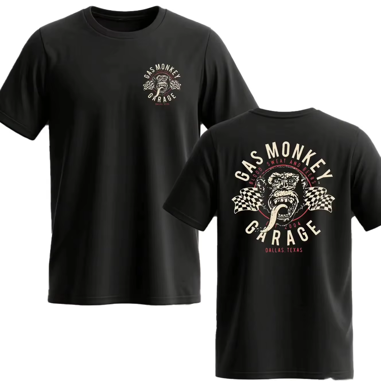 Nouveau T-shirt Homme Double Face en Coton Essentiel Gas Monkeys Garage Été 2026 – Collection Incroyable