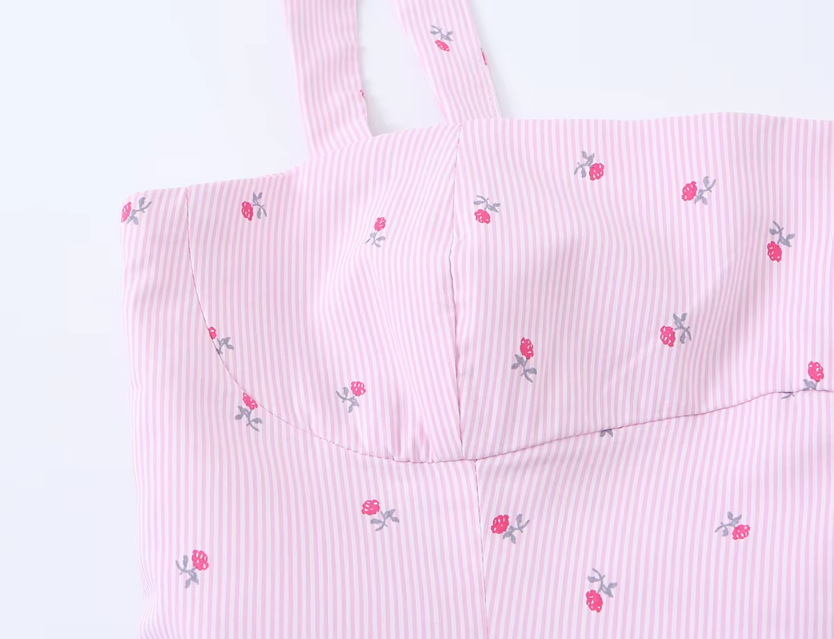 Débardeur Cami Rose à Motifs Floraux pour Femme - Style Bustier Corset Plissé Rayé