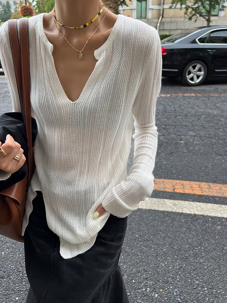 Pull à col en V pour femme