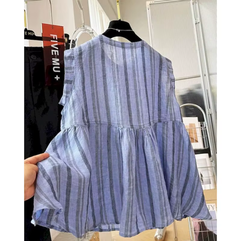 Débardeurs fins rayés amples décontractés style coréen T-shirts sans manches anti-âge Vêtements femme Soldes été 2026
