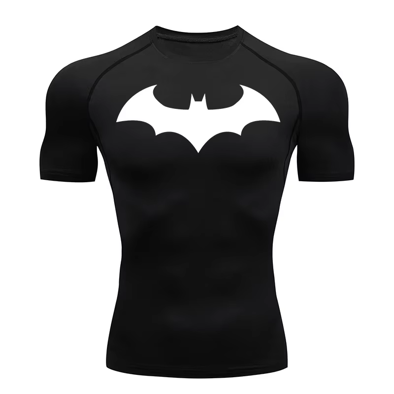 Chauve-souris graphique Compression t-shirts chemises hommes à manches courtes anti-éruption gymnastique entraînement course t-shirt été athlétique séchage rapide hauts mâle