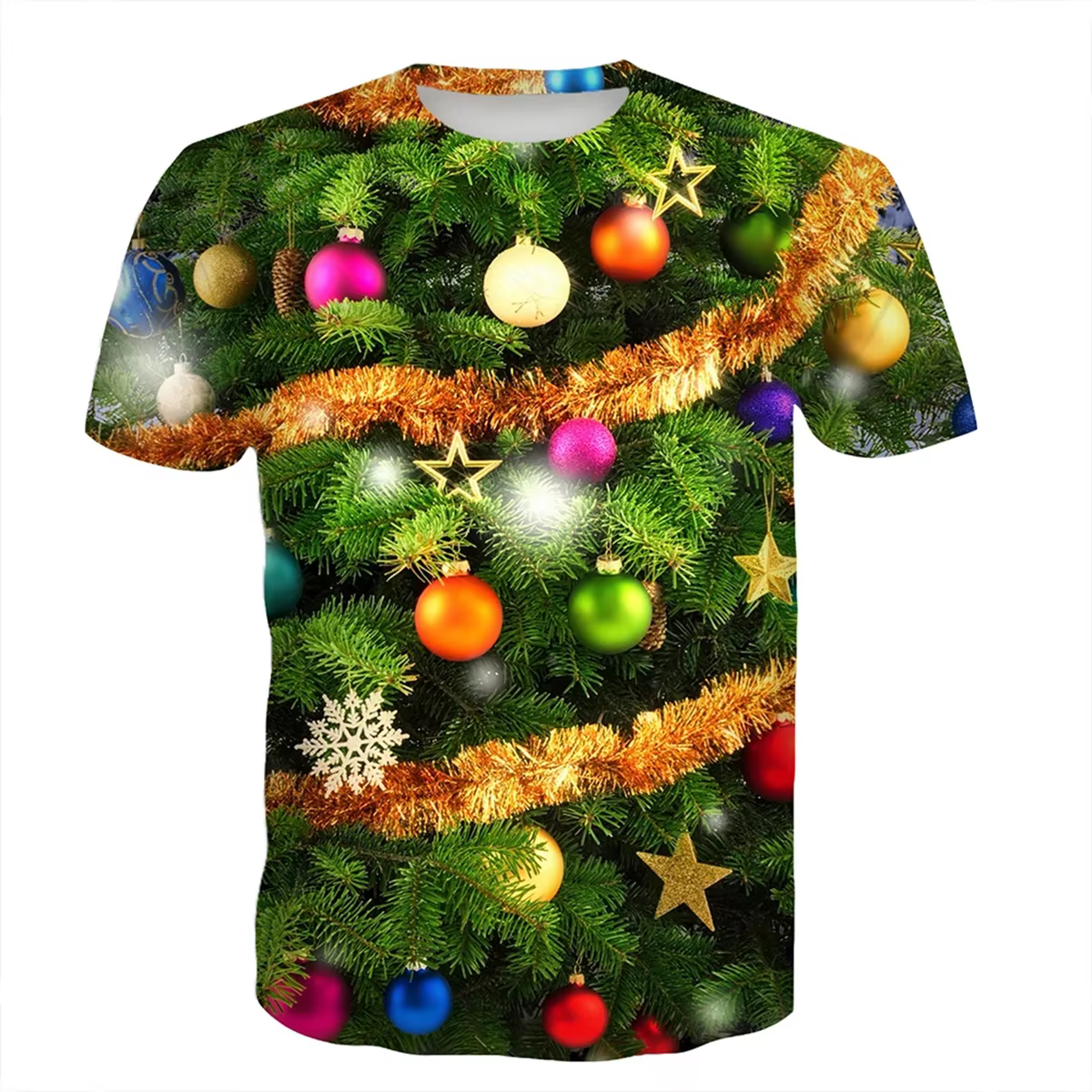 T-shirt de Noël : imprimé arbre lumineux 3D avec effets spéciaux | L'article de mode d'ouverture pour les célébrations