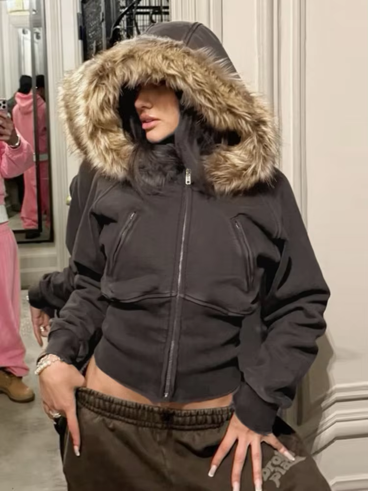 Sweat à capuche en cuir Patchwork pour femme