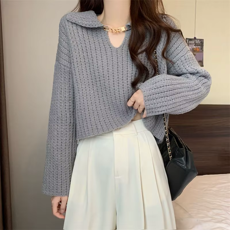Chandails tricotés courts pour femmes suéteres jeunes De Mujer Style japonais pull attrayant automne basique solide