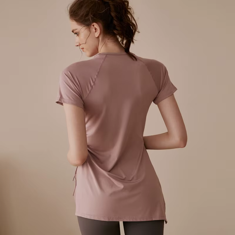 Femmes Yoga chemises manches courtes Sport T-Shirts respirant chemise de course Fitness côté cordon fendu haut