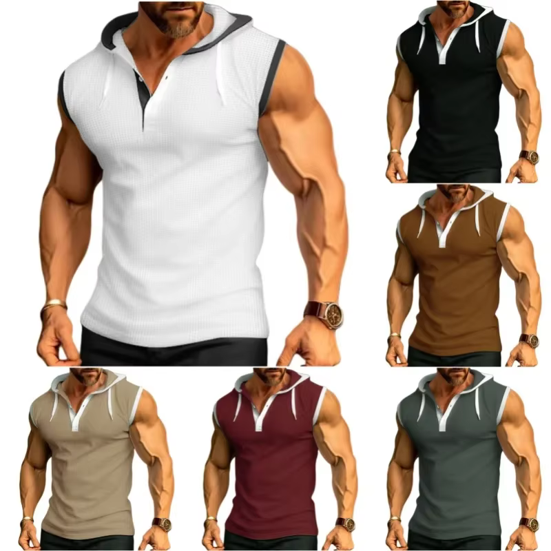 Hommes à capuche chemise sans manches décontracté débardeur de gymnastique mâle respirant gilet de musculation