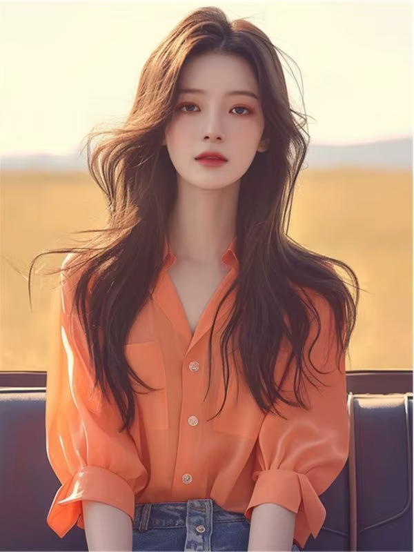 Haut d'été élégant avec manches bouffantes orange tendance