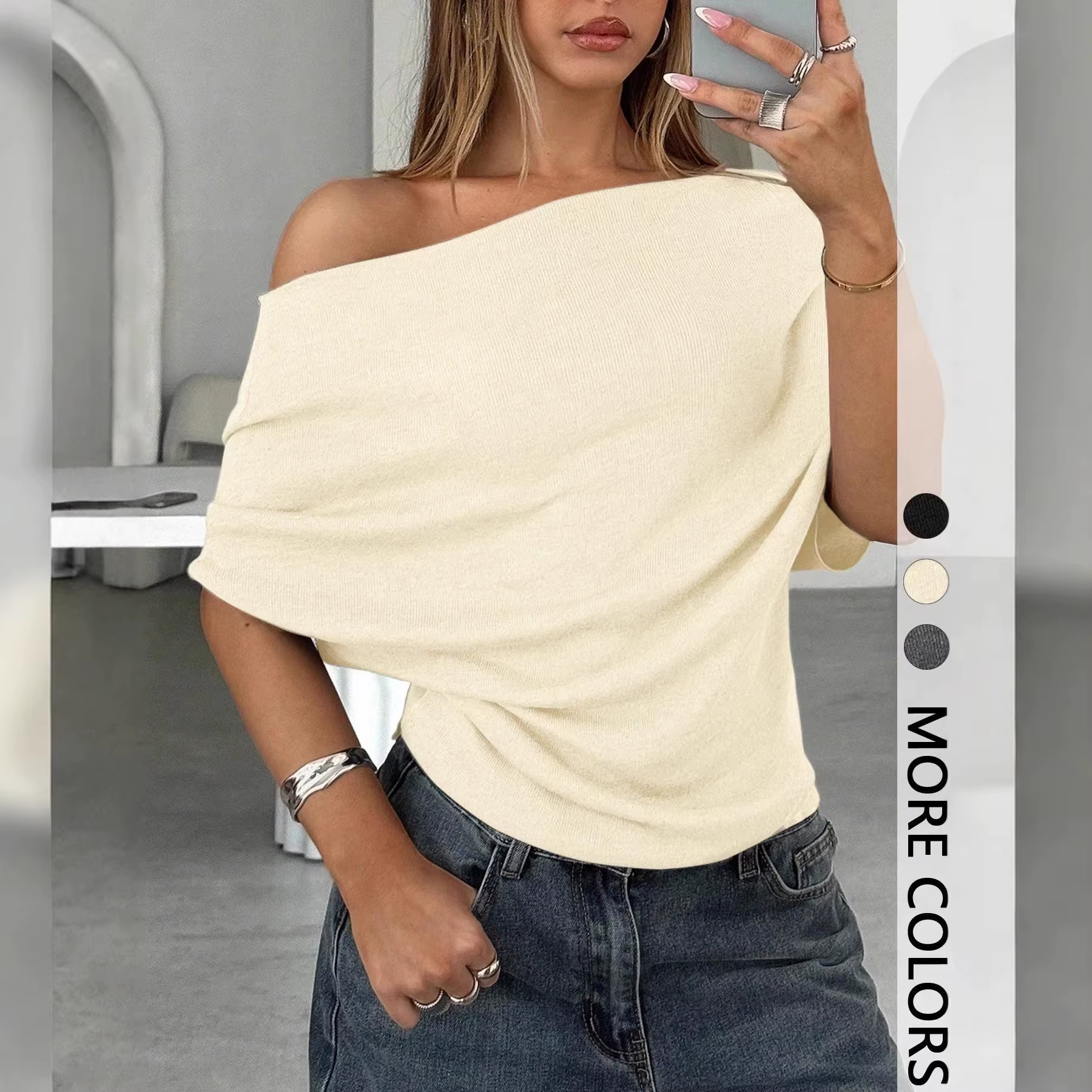 T-shirt sexy et tendance à épaules dénudées pour femme