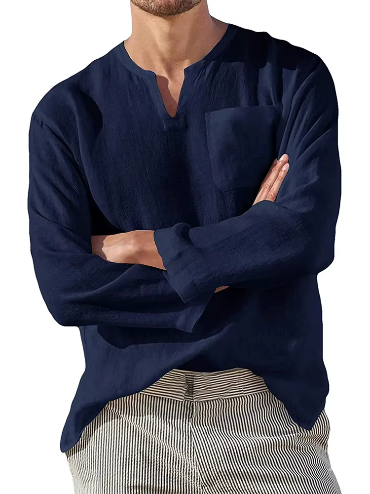 T-Shirt à Manches sulfen Coton et Lin pour Homme