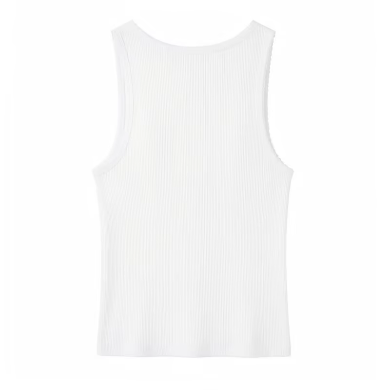 Débardeur sans manches pour femme - Gilet côtelé à col rond avec broderie Chili