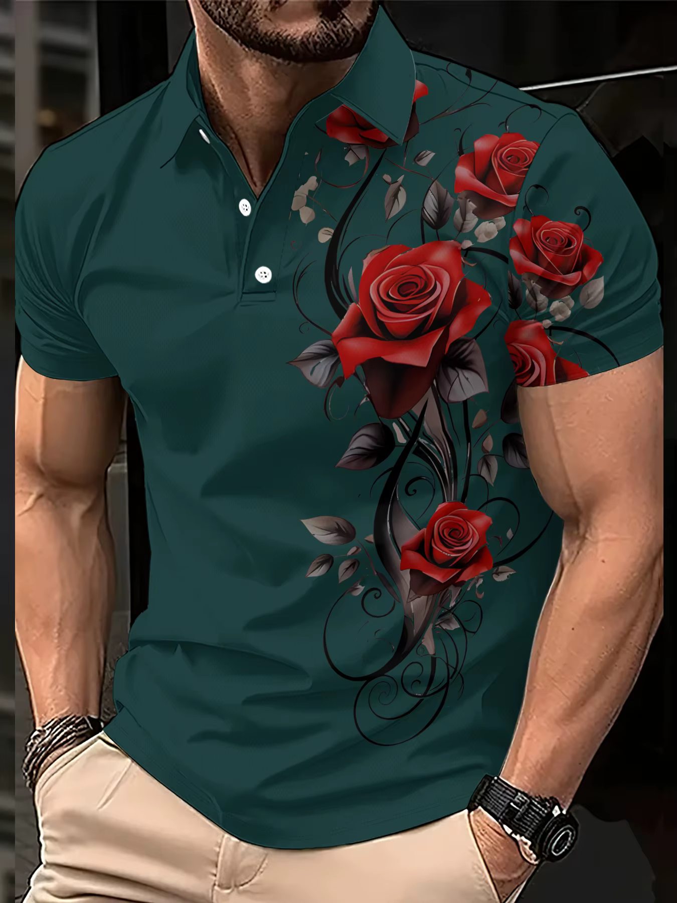 Polo homme été 2026 avec imprimé floral rose