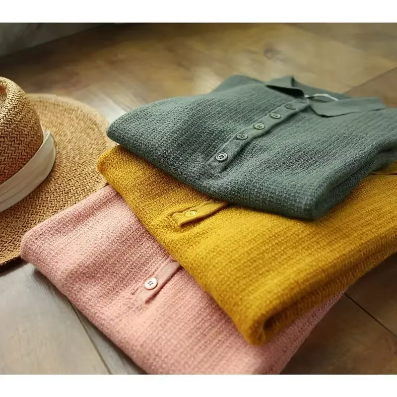 Chemise à col Polo jaune bouton tricoté rose t-shirts pour femmes haut uni vêtements t-shirt à manches courtes nouvelle esthétique synthétique été 2025