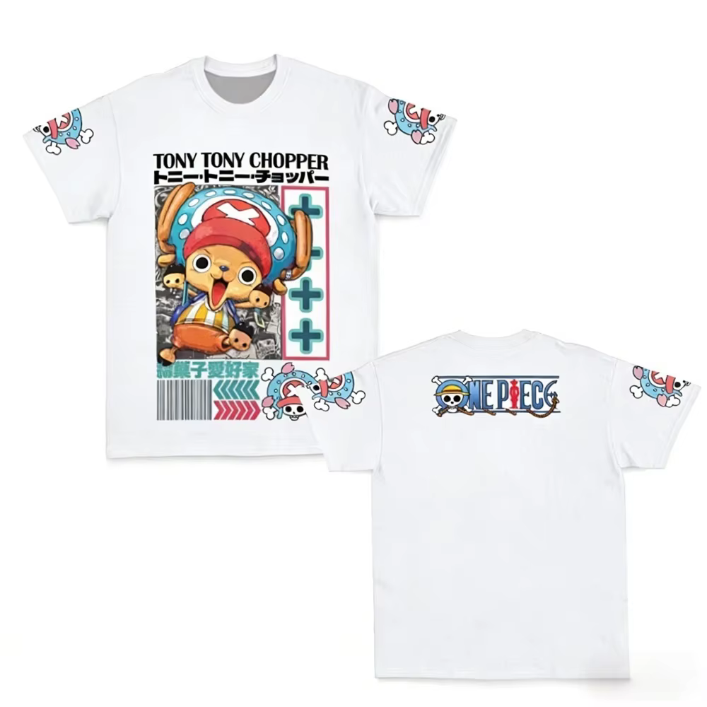 T-shirt en coton imprimé double face Anime One Piece Tony Chopper pour hommes