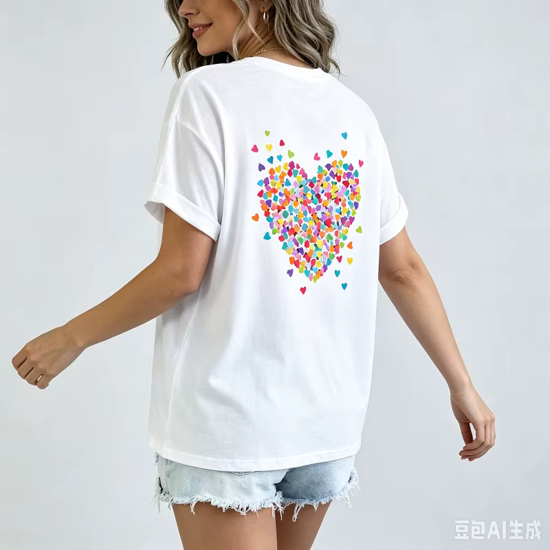 T-shirt coloré à imprimé cœur pour femme