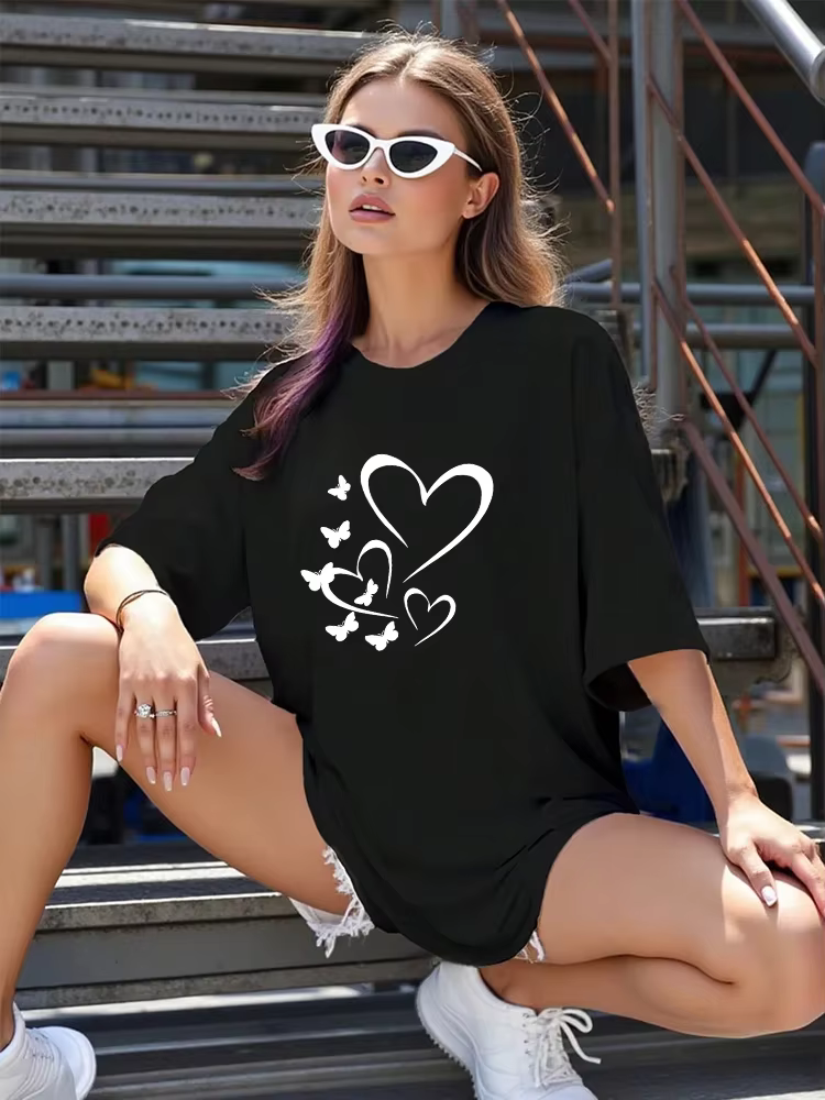 T-shirt Femme 2026 en Coton Imprimé Décontracté Col Rond Manches Courtes pour Sports de Plein Air et Jogging – Nouveauté Été – Vente Flash – Coupe Ample Streetwear