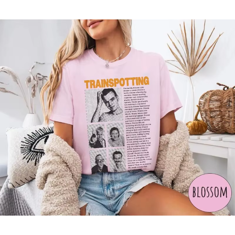 Trainspotting Choose Life Shirt - T-shirt en coton ample et respirant avec affiche de film culte des années 90