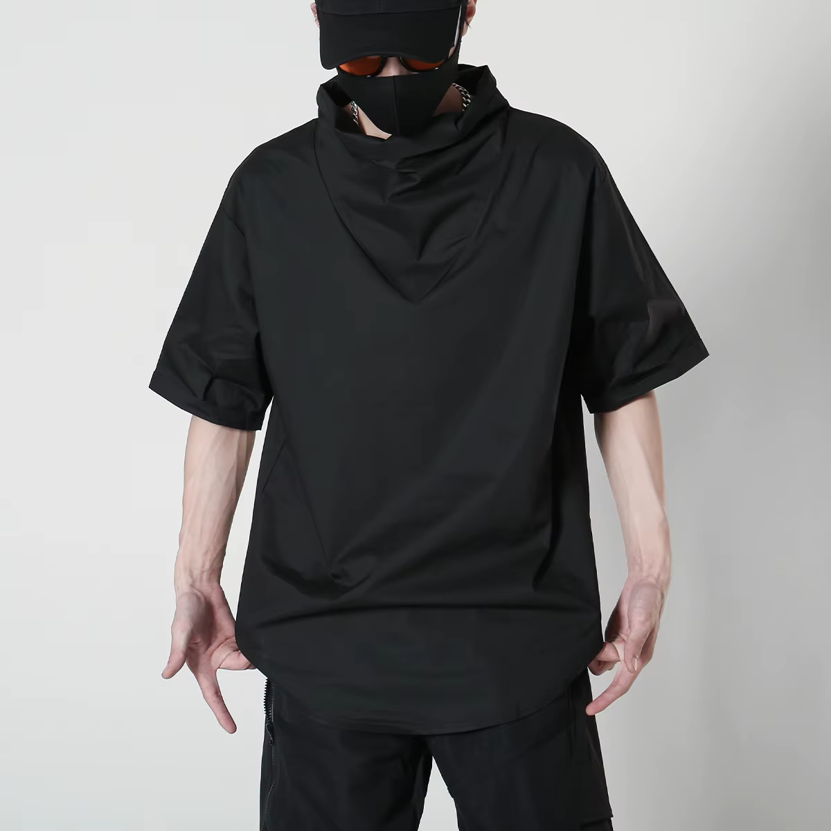 Techwear-T-Shirt à Col Roulé pour Homme, Streetwear, Hip Hop, Harajuku, Été