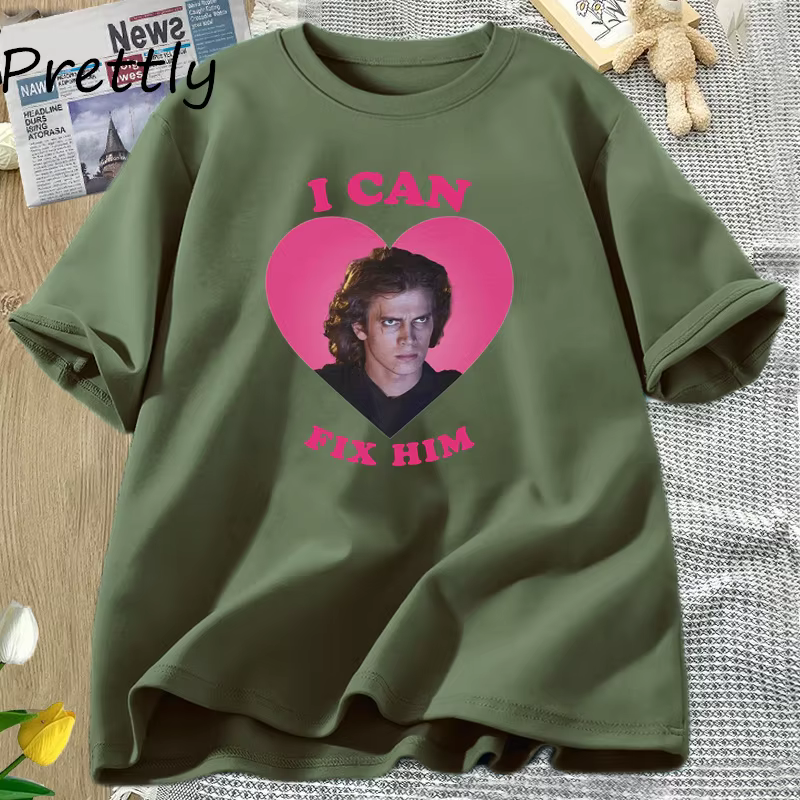 Je peux réparer le t-shirt coeur rose décontracté coton graphique imprimé t-shirt à manches courtes col rond t-shirts unisexe t-shirts d'été Streetwear