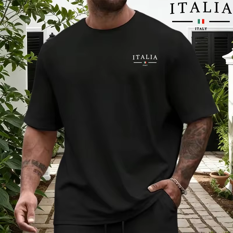 Ensemble Homme Mode Italienne : T-shirts en Coton Pur et Shorts Longueur Genou – Tenue Décontractée Sportive Quotidienne d'Été