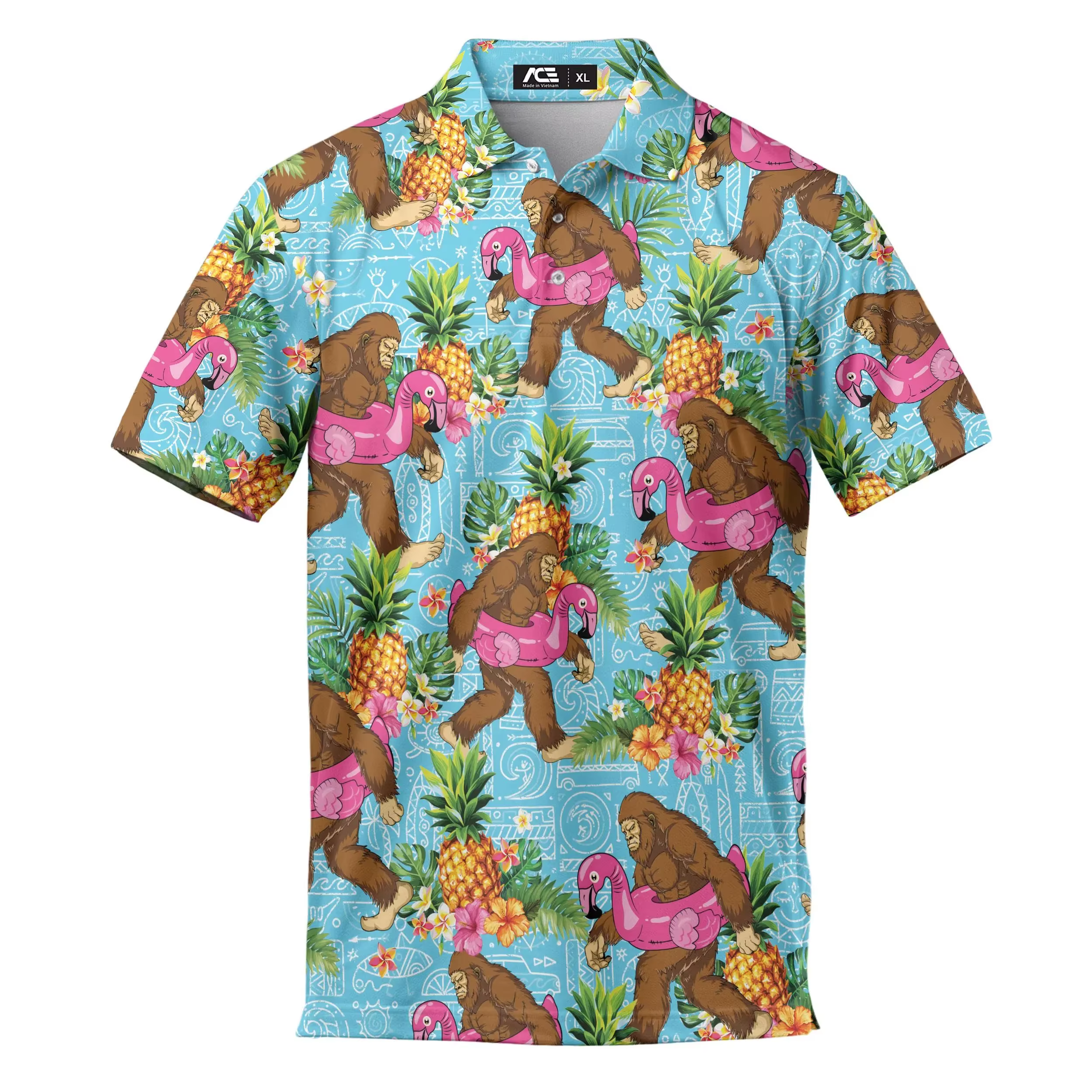 Polos de Golf flamant rose drôle pour hommes
