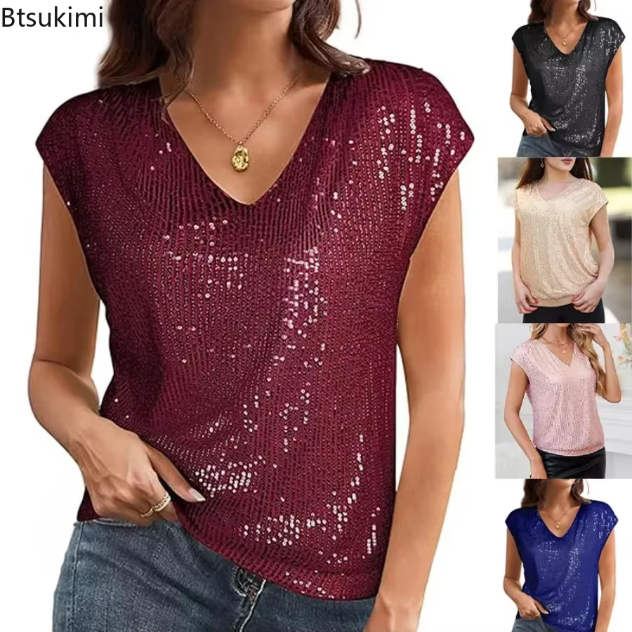 T-shirt sexy à sequins pour femme 2026