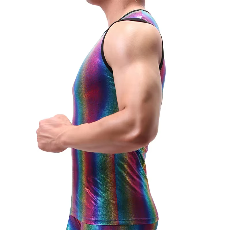 Hommes débardeurs vêtements musculation gymnases débardeur Fitness chemise sans manches rayé brillant maillot de corps mode gilet