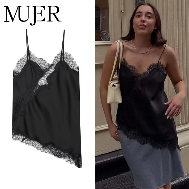 MUJER noir couverture en dentelle pour femmes Camisole Sexy dos nu hauts femme 2025 été sans manches