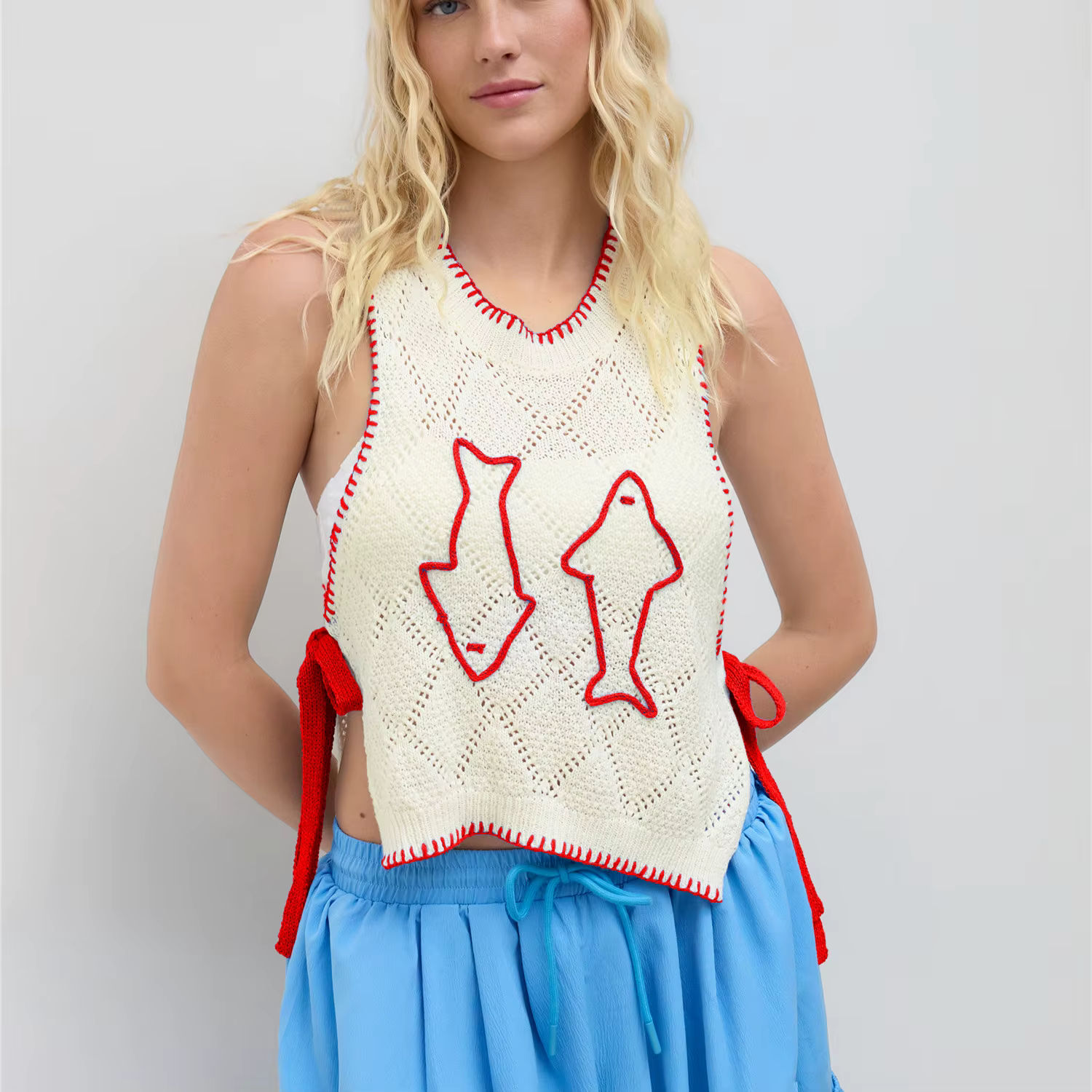 Femmes mignon graphique pull gilet Y2K léger sans manches tricot gilet hauts côtelé Crochet pull pull débardeur
