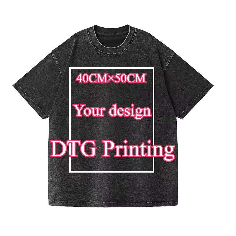 Impression DTG Personnalisez votre conception ou comme des Photos T-Shirt d'été pour hommes Vintage lavé Style Hip Hop 100% coton t-shirts surdimensionnés