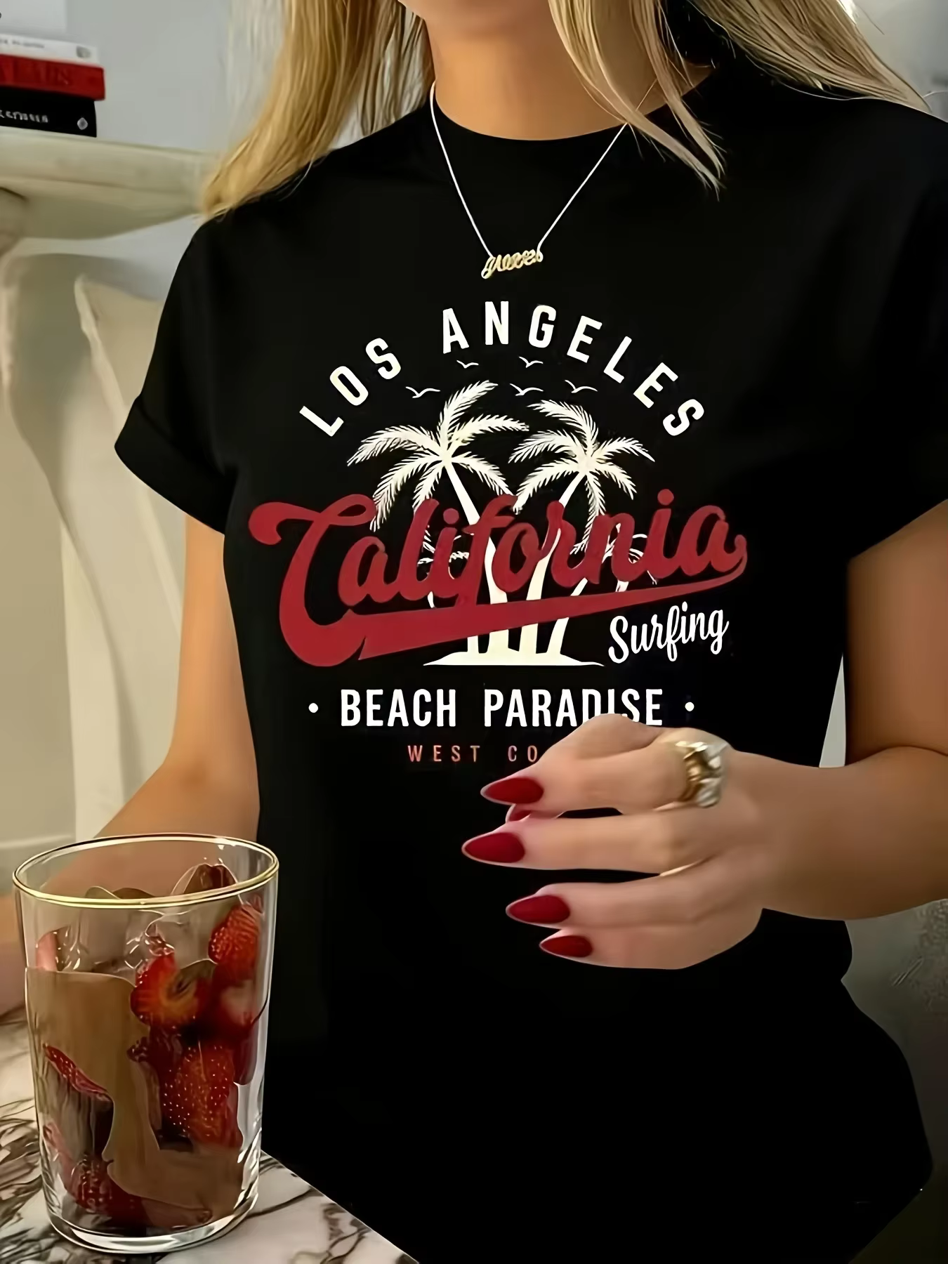 T-shirt d'été 100% coton pour hommes et femmes, imprimé plage de Los Angeles, Californie, décontracté, style surf, convient aussi aux enfants