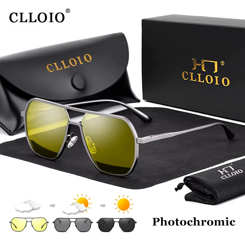 CLLOIO Anti-éblouissement jour nuit Vision lunettes hommes femmes polarisées conduite lunettes de soleil carré aluminium photochromique lunettes de soleil UV400