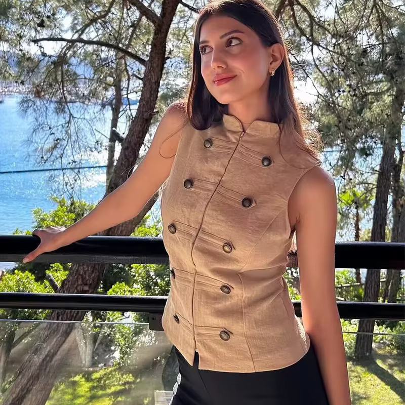 Chemisier Femme 2026 Nouvelle Collection Été – Chemise Noire Sans Manches Boutonnée