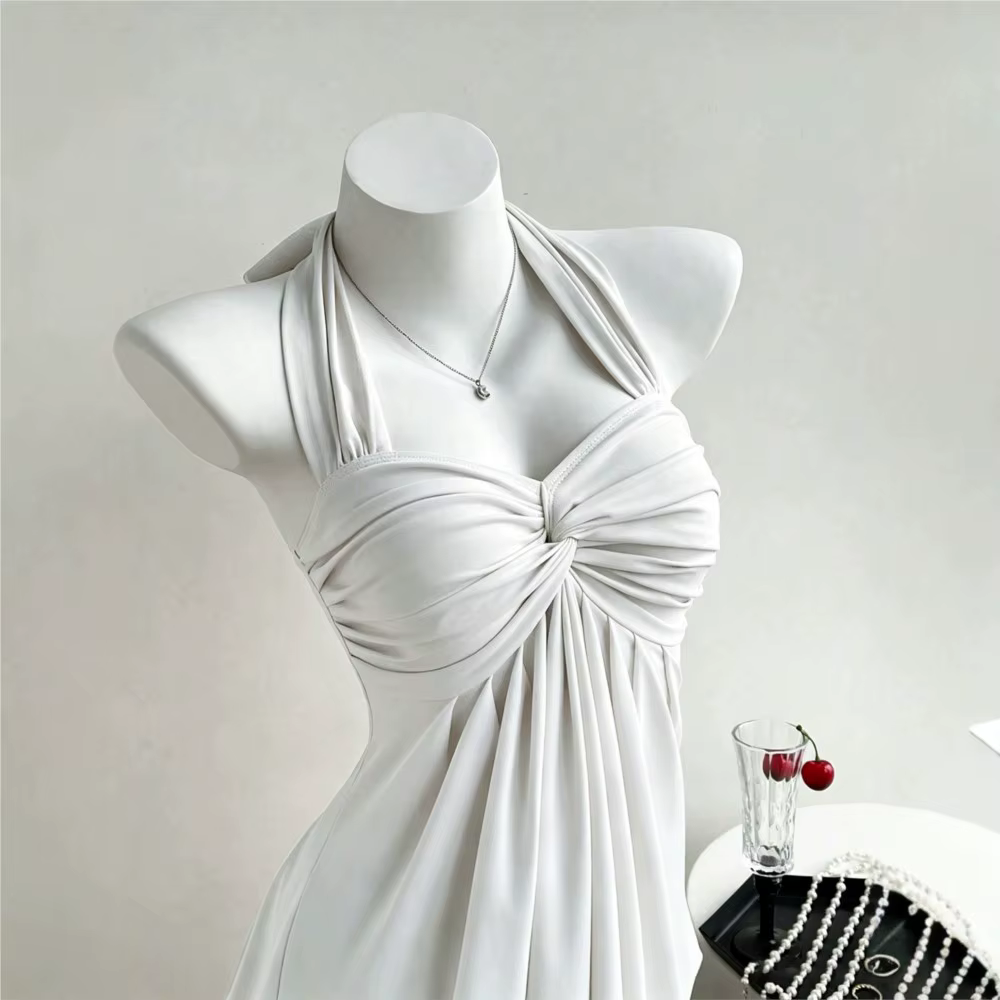 Robe Halter pour femmes, sexy et plissée, sans bretelles
