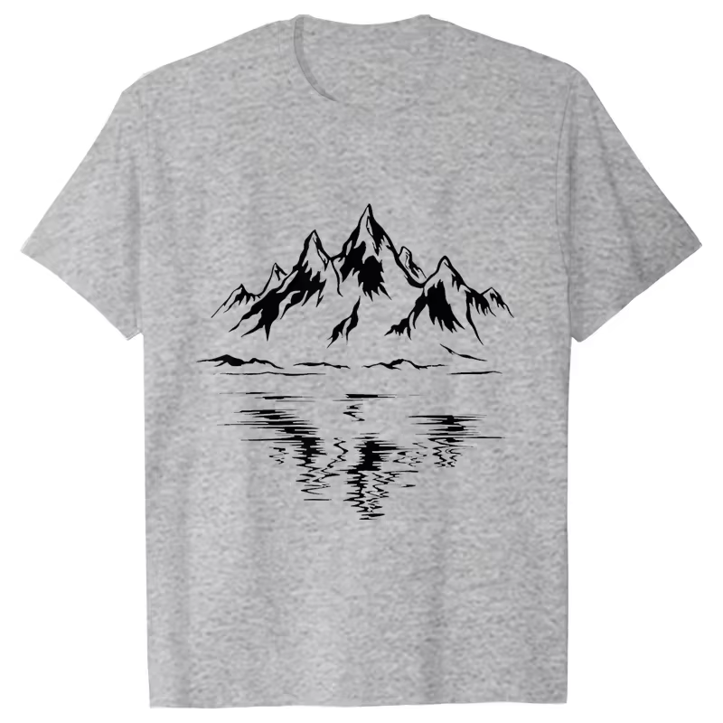 T-shirt 100% coton pour homme avec imprimé montagne, style randonnée intéressant et unique, streetwear adapté aux sports