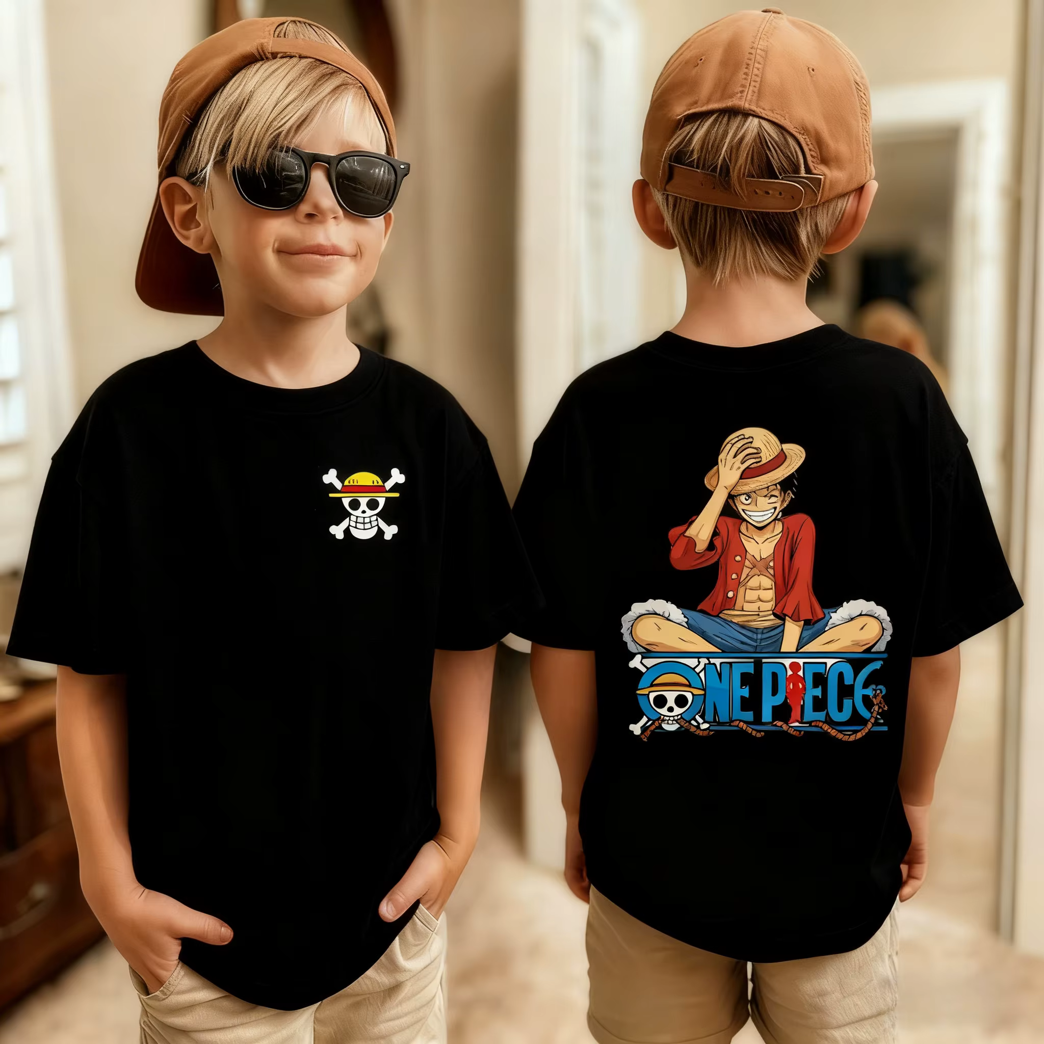 T-shirt imprimé One Piece pour filles et garçons