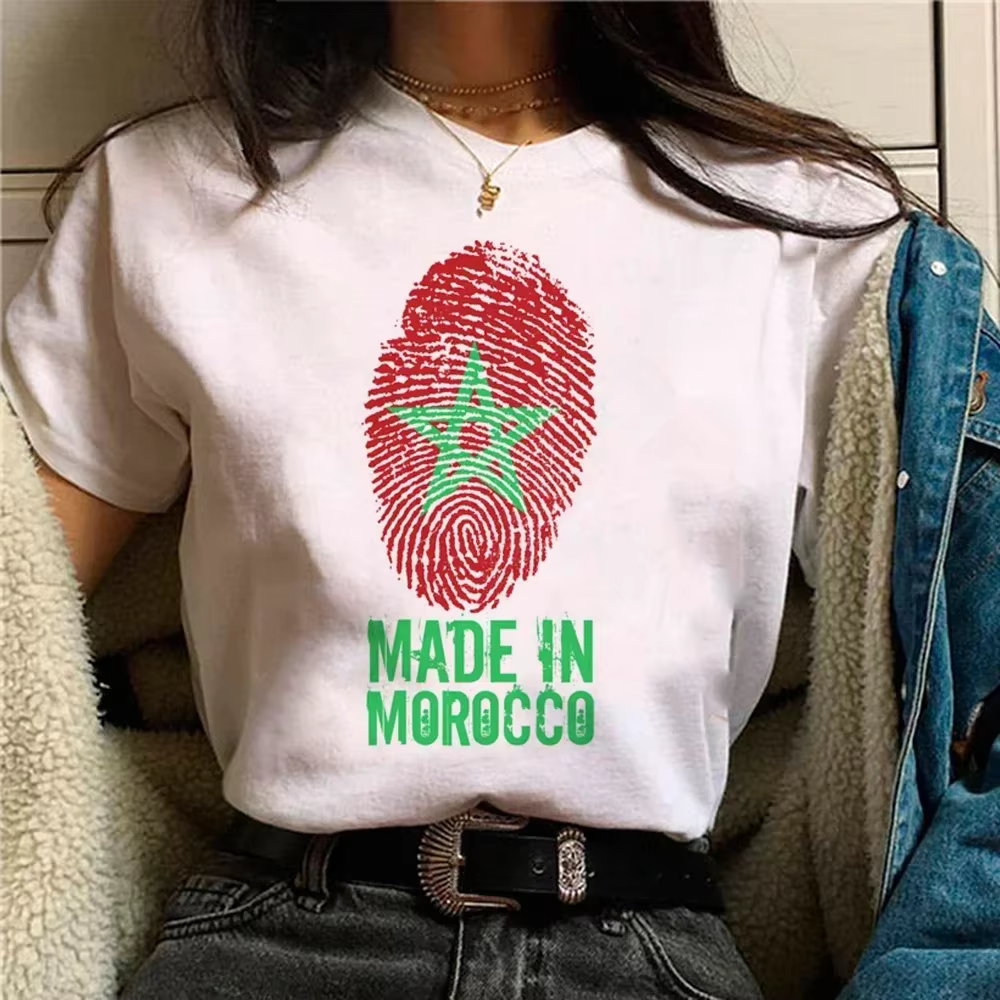 Femmes T-shirt maroc maroc imprimé hauts T-shirt noir femme été T-shirt 90s filles graphique T-shirt femme mignon hauts T-shirt