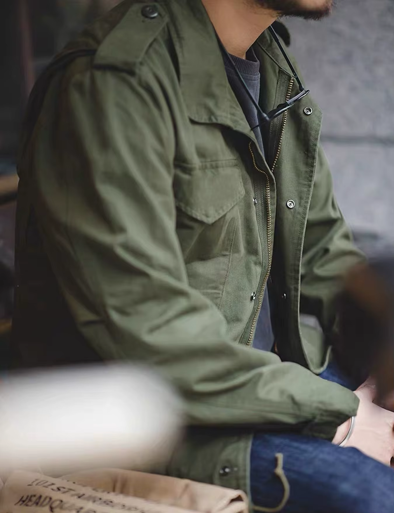 Veste de terrain M65, veste militaire pour hommes, veste rétro à col multi-poches avec fermeture éclair, 100% coton