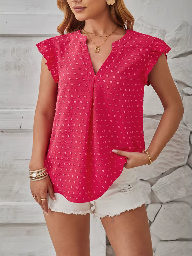 T-shirt en fibre à col en V rose pour femme